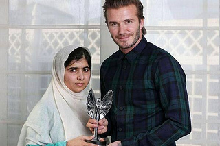 David Beckham in Tartan Check shirt with Malala Yousafzai